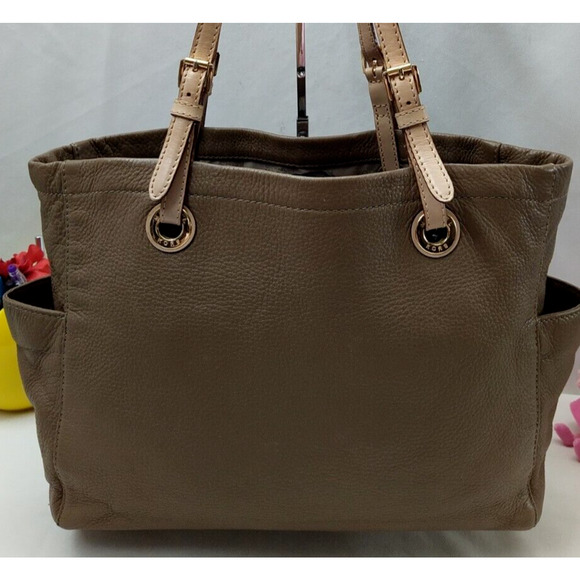 Michael Kors Jet Set Taupe Leather Pockets Double Handle Tote Shoulder Bag - Picture 3 of 14